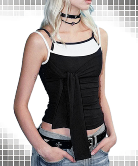 Contrast Stitching Faux Two-Piece Cami