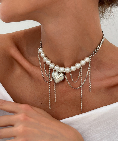 Love Heart Pearl Tassel Necklace