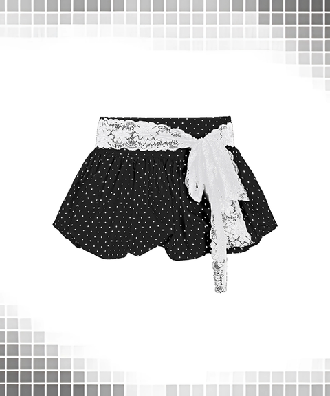 Polka Dot Lace Tie-Up Ruffle Mini Skirt