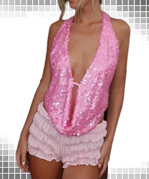 Street Style Sequin Cutout V-Neck Party Tank Top