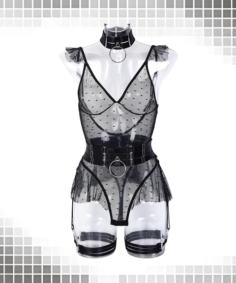 Women's Sexy Clothing, Ultra-Thin Soft Mesh See-Through No-Take-Off Sexy Polka Dot Seductive Bodysuit, Nightout OOTD