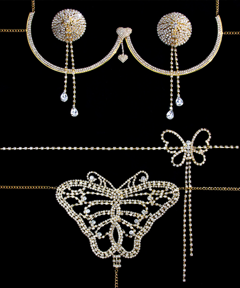 Sexy Sparkling Rhinestone Bikini Thong & Bra Chain Set