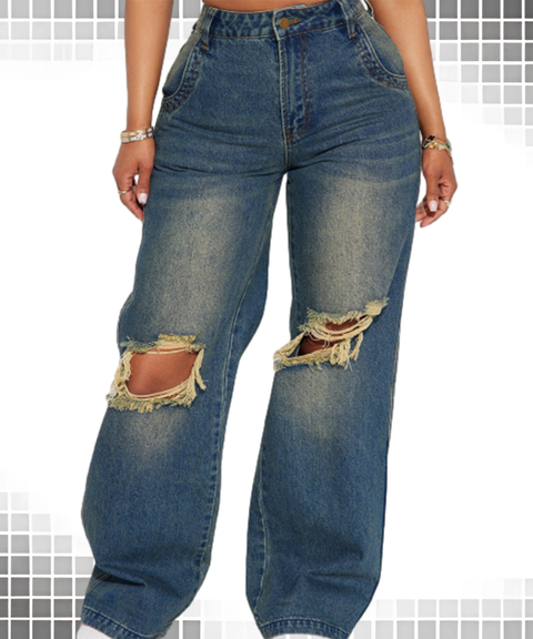 Vintage Ripped Wide-Leg Jeans