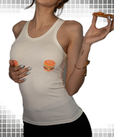 Burger Pizza Print Tank Top
