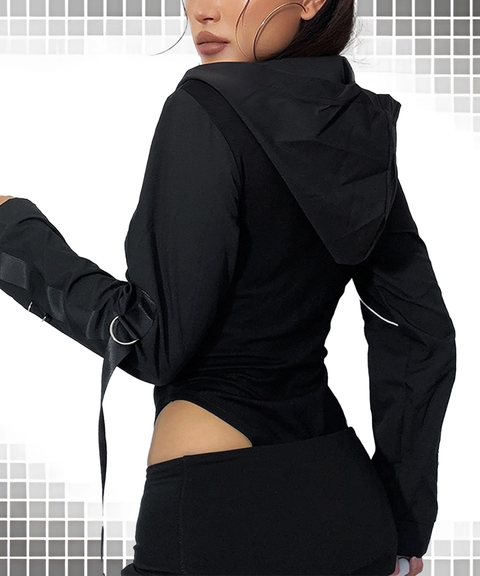 Street Style Utility Long Sleeve Jumpsuit with Side Sleeve Pockets and Raw Edges