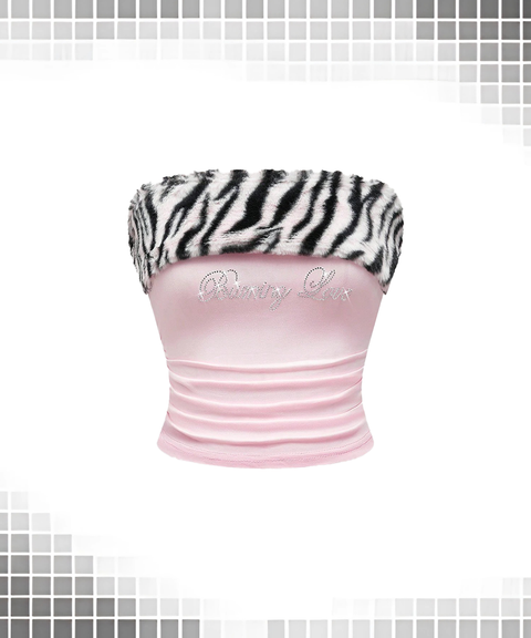 Slim Fuzzy Leopard Patchwork Crop Tube Top