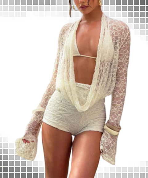 Sexy Lace Long Sleeve Top & Shorts Set
