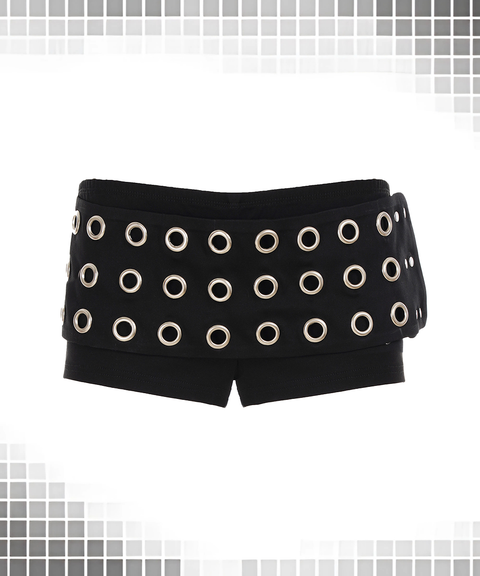 Dark Grommet Strapless Top Low-Waisted Rocker Shorts