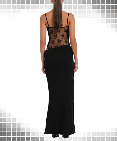 Spaghetti Strap Lace Bodysuit with Draped Fishtail Hem Dress