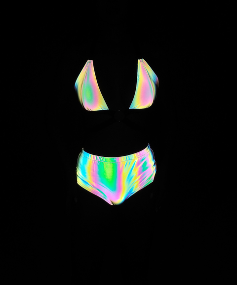 Women's Sexy Clothing, Sexy O-Ring Strappy Iridescent Reflective Bikini, Nightout OOTD