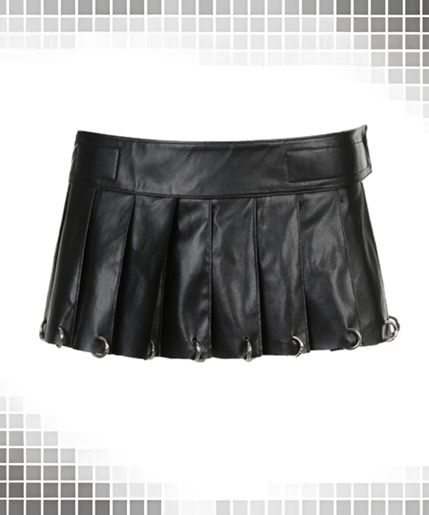 Street Dark Punk Layered Pleated Metal Leather Skirt