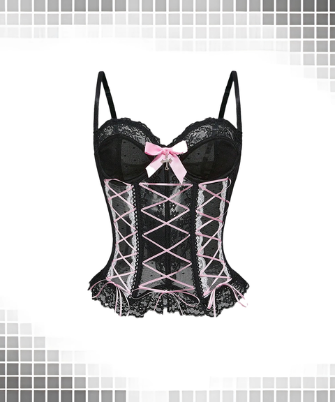 Bowknot Cross Lace Boned Corset Tank Top