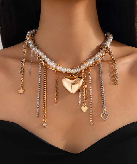 Love Heart Pearl Tassel Necklace
