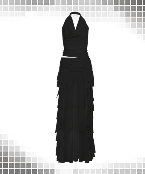 Solid Slim Halter Low-Waist Skirt Set