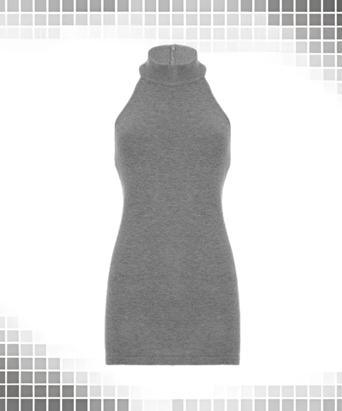 Minimalist Grey Mid-High Neck Backless Halter Workwear Top