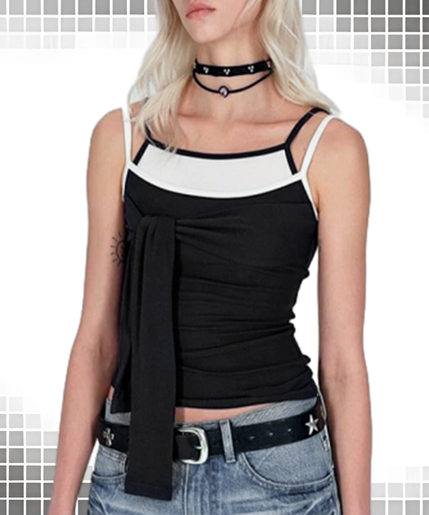 Contrast Stitching Faux Two-Piece Cami