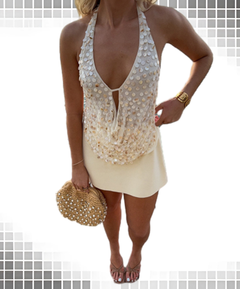 Street Style Sequin Cutout V-Neck Party Tank Top