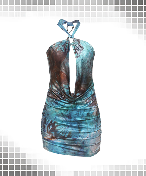 Street Style Graphic Halter Backless Bodycon Dress