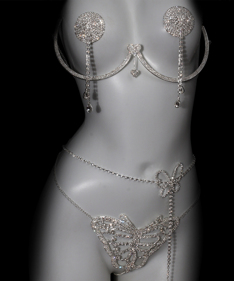 Sexy Sparkling Rhinestone Bikini Thong & Bra Chain Set