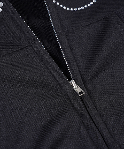Fuzzy Long Sleeve Zip-Up Hoodie & Rhinestone Letter Jogger Two-Piece Set