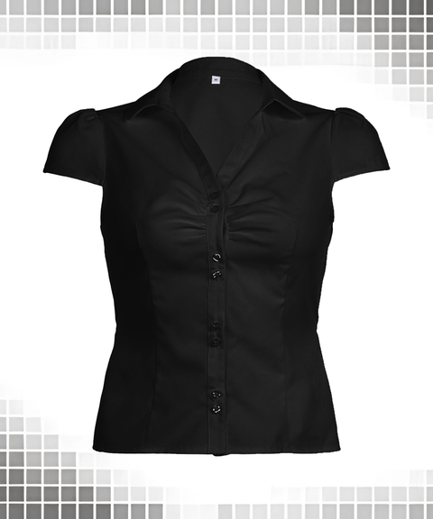 Slim Ruched Button-Up Back Tie Collar Shirt
