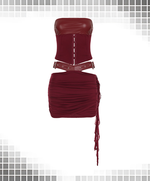 Waist-Cinching Cutout Leather Hip-Hugging Set with Harness Belt