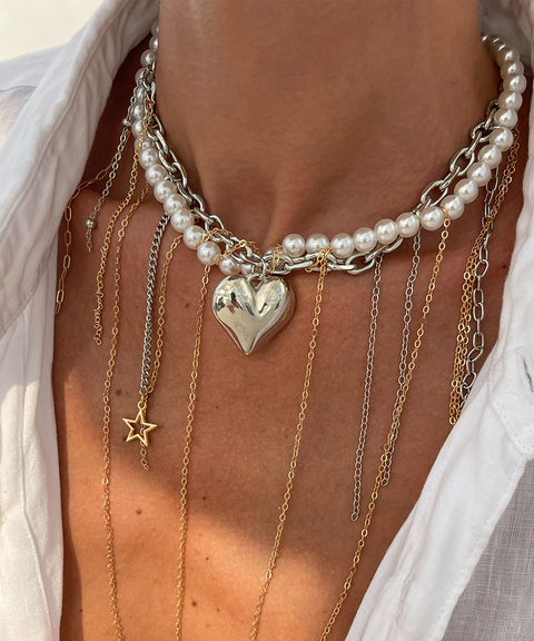 Love Heart Pearl Tassel Necklace