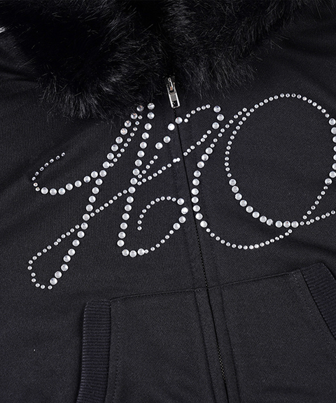 Fuzzy Long Sleeve Zip-Up Hoodie & Rhinestone Letter Jogger Two-Piece Set