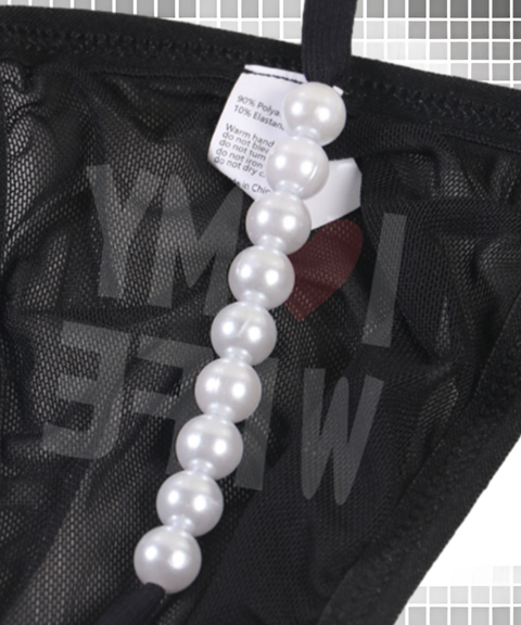 Men’s Sexy Letter Print Sheer Mesh Pearl String Low-Rise See-Through Thong, Nightout OOTD