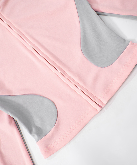 Colorblock Trim Zip-Up Collarless Elastic Waist High-Waist Pants Set