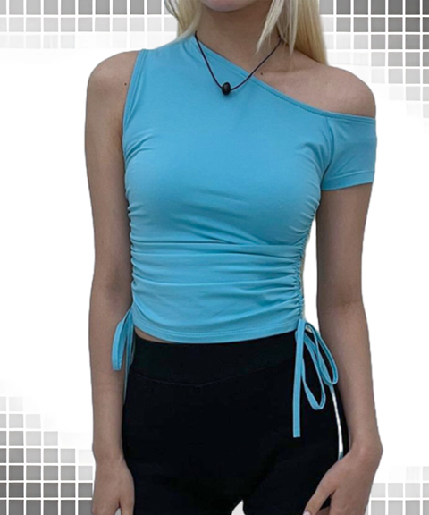Asymmetric Ruched Drawstring Solid T-Shirt