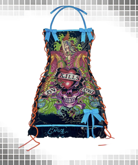 Women's Sexy Clothing, Vintage Halloween Skull Print Oil-Paint Style Drawstring Tube Dress, Nightout OOTD