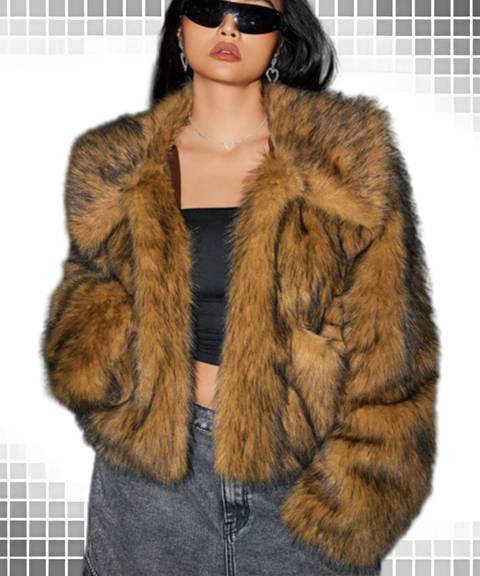 Faux Fox Fur Thickened Winter Short Coat – Warm Long Sleeve Fur Jacket