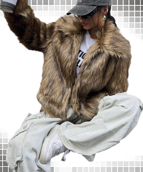 Faux Fox Fur Thickened Winter Short Coat – Warm Long Sleeve Fur Jacket