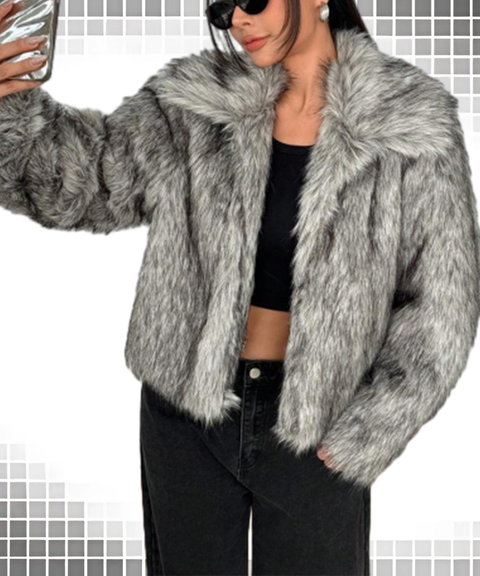 Faux Fox Fur Thickened Winter Short Coat – Warm Long Sleeve Fur Jacket