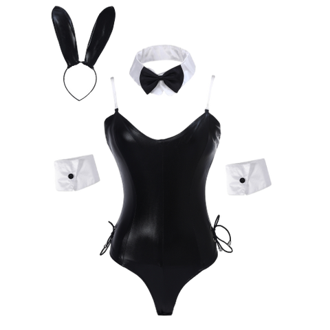 Patent Leather Bunny Jumpsuit Sexy Lingerie Roleplay Bunny Girl Costume