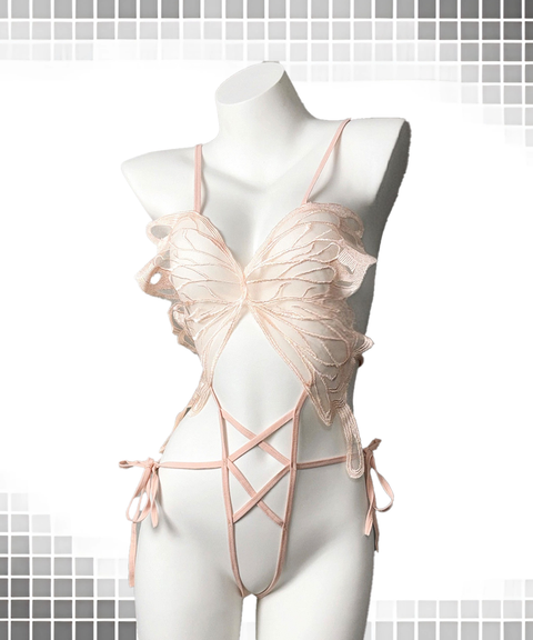 Sexy Hollow-Out Open-Crotch One-Piece with Oversized Bow Tie – Erotic Bondage Style