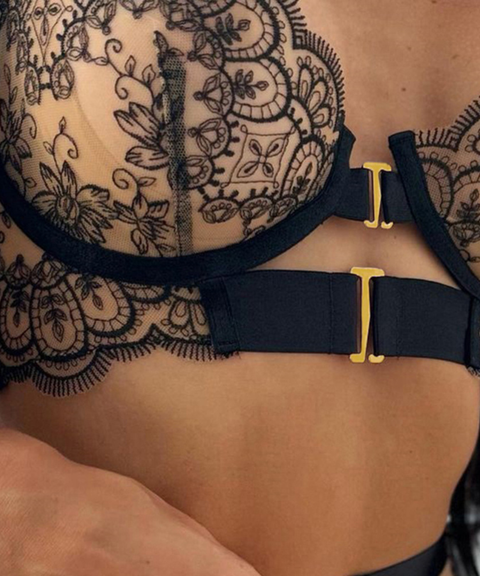 Women's Sexy Clothing,Embroidered bra and metallic lingerie 3-piece set, Nightout OOTD