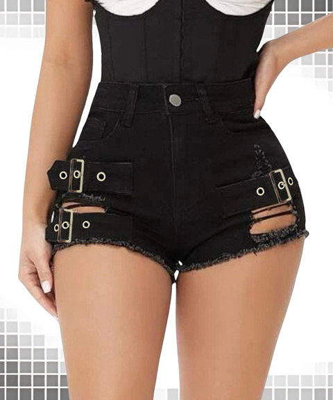 Women's Sexy Clothing, High-Waist Ripped Stretch Denim Shorts, Nightout, OOTD