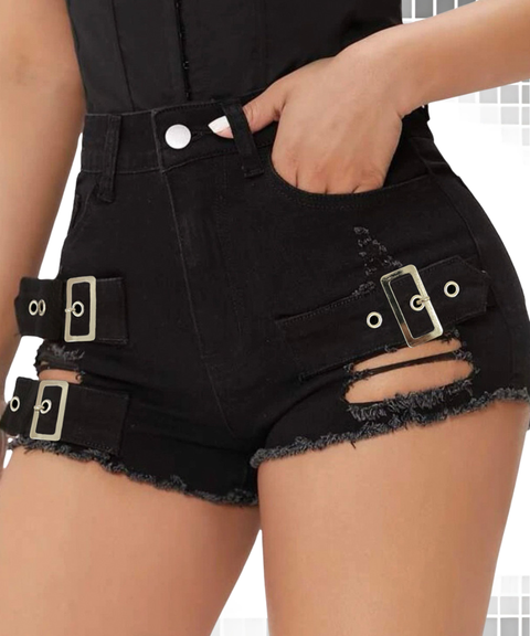 Women's Sexy Clothing, High-Waist Ripped Stretch Denim Shorts, Nightout, OOTD
