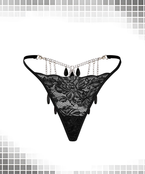 Women's Sexy Clothing,Lace-trimmed teardrop gemstone thong panties, Nightout OOTD