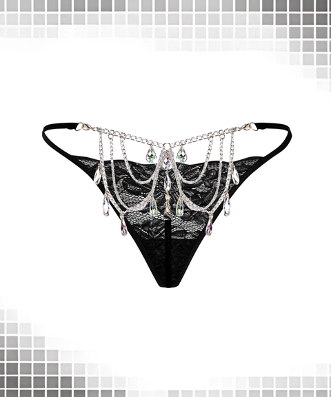 Women's Sexy Clothing,Lace-trimmed teardrop gemstone thong panties, Nightout OOTD