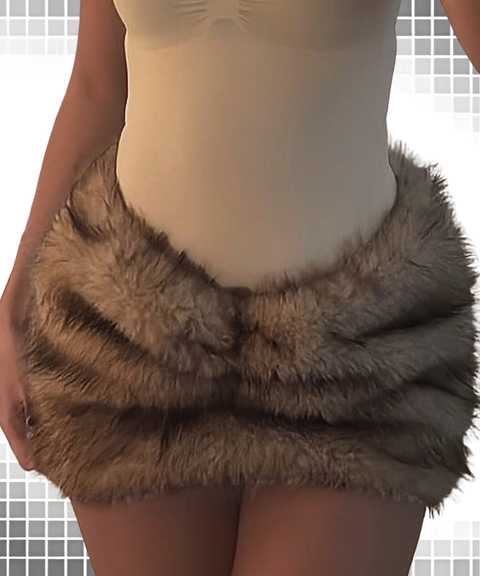 Pleated low-waisted furry bodycon mini skirt