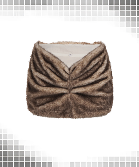 Pleated low-waisted furry bodycon mini skirt