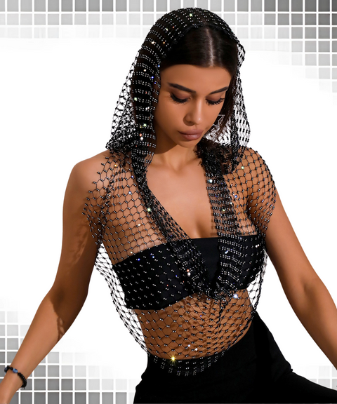 Rhinestone Hooded Sleeveless Top