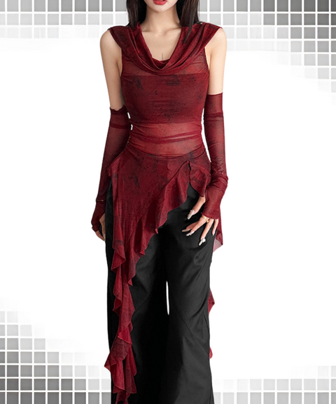 Hooded Sleeveless Mesh Top