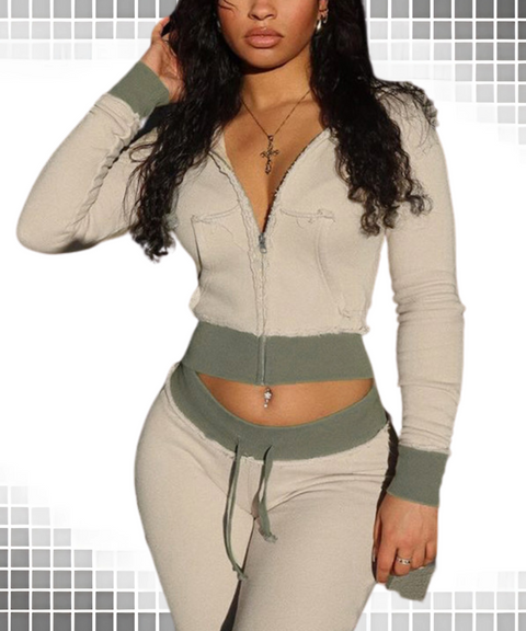 Hooded Knit Patchwork Set