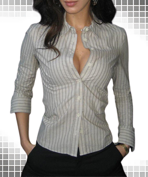 Striped Long Sleeve Collared Shirt