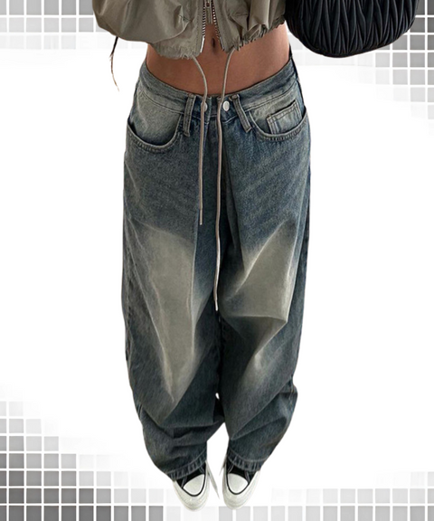 Washed Denim Wide-Leg Pants