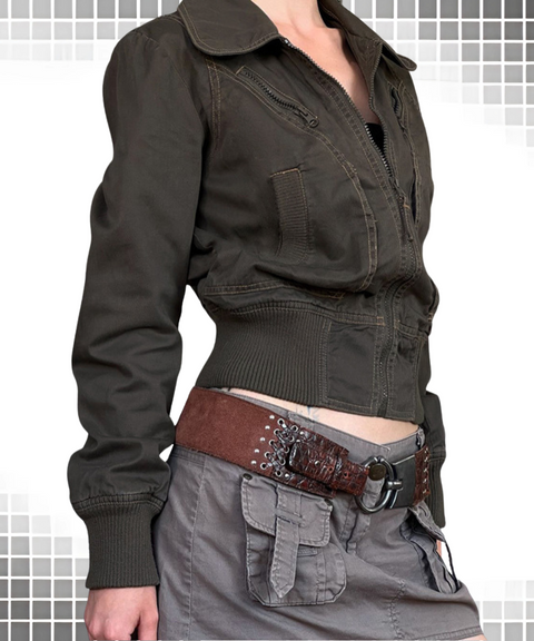 Collared Waist-Cinched Pocket Jacket